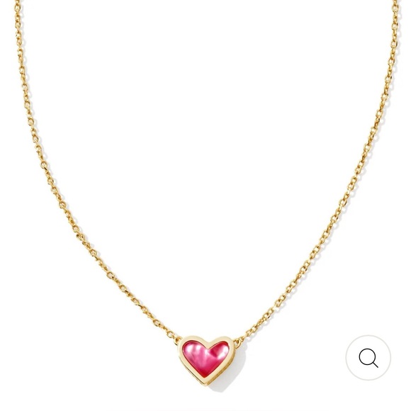 KENDRA SCOTT FRAMED ARI HEART GOLD SHORT PENDANT NECKLACE IN AZALEA ILLUSION NEW